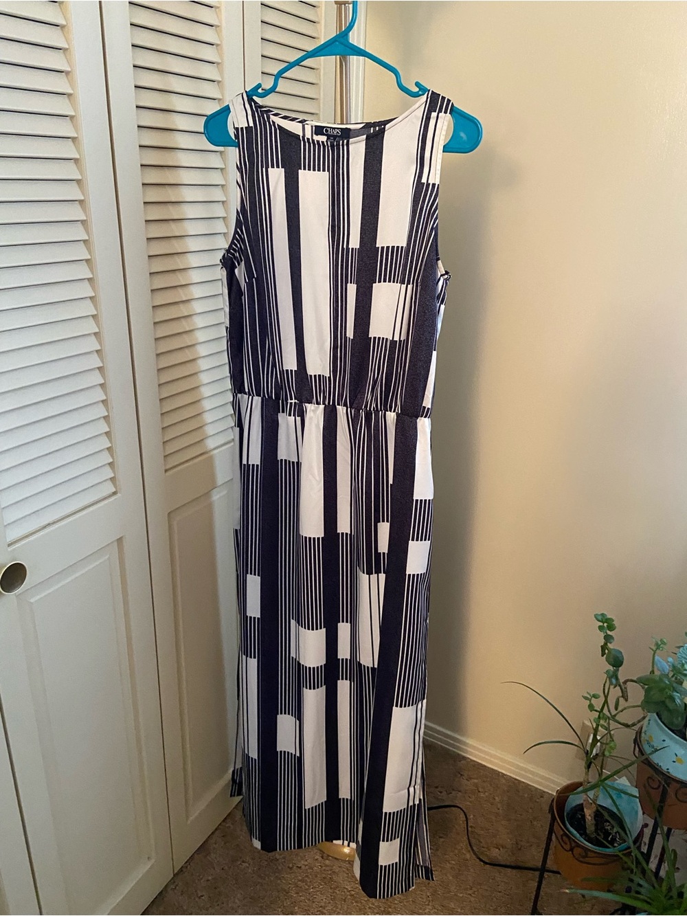 Chaps Black and White Striped Maxi Dress